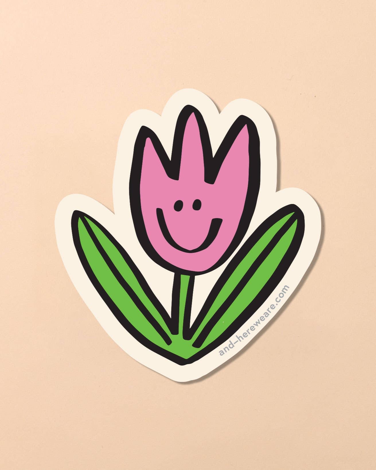 vinyl sticker - illustrated tulip with a smily face