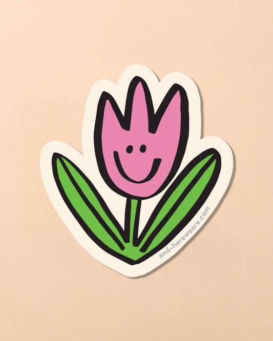 vinyl sticker - illustrated tulip with a smily face