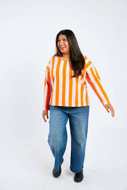 Grown-up Round Neck Tee - Sherbet Stripes