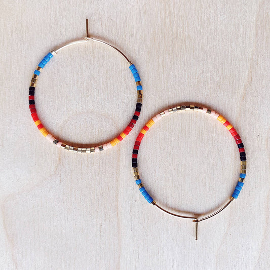 Colorful Beaded Hoop Earrings - Twilight