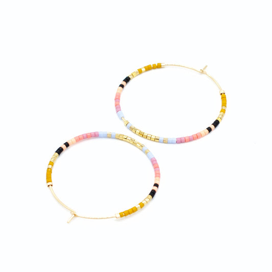 Colorful Beaded Hoop Earrings - Wildflower