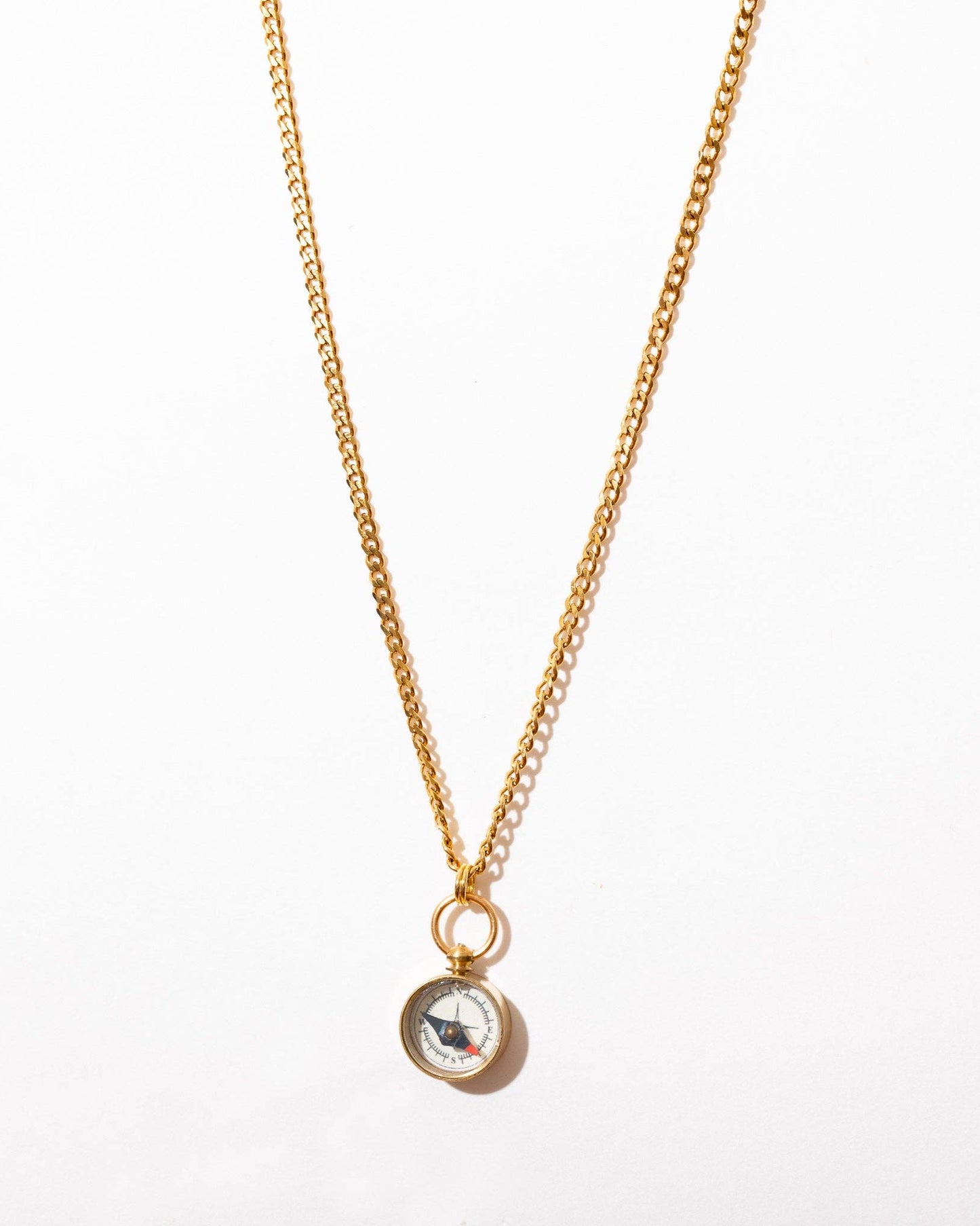 Functional mini compass necklace on gold chain