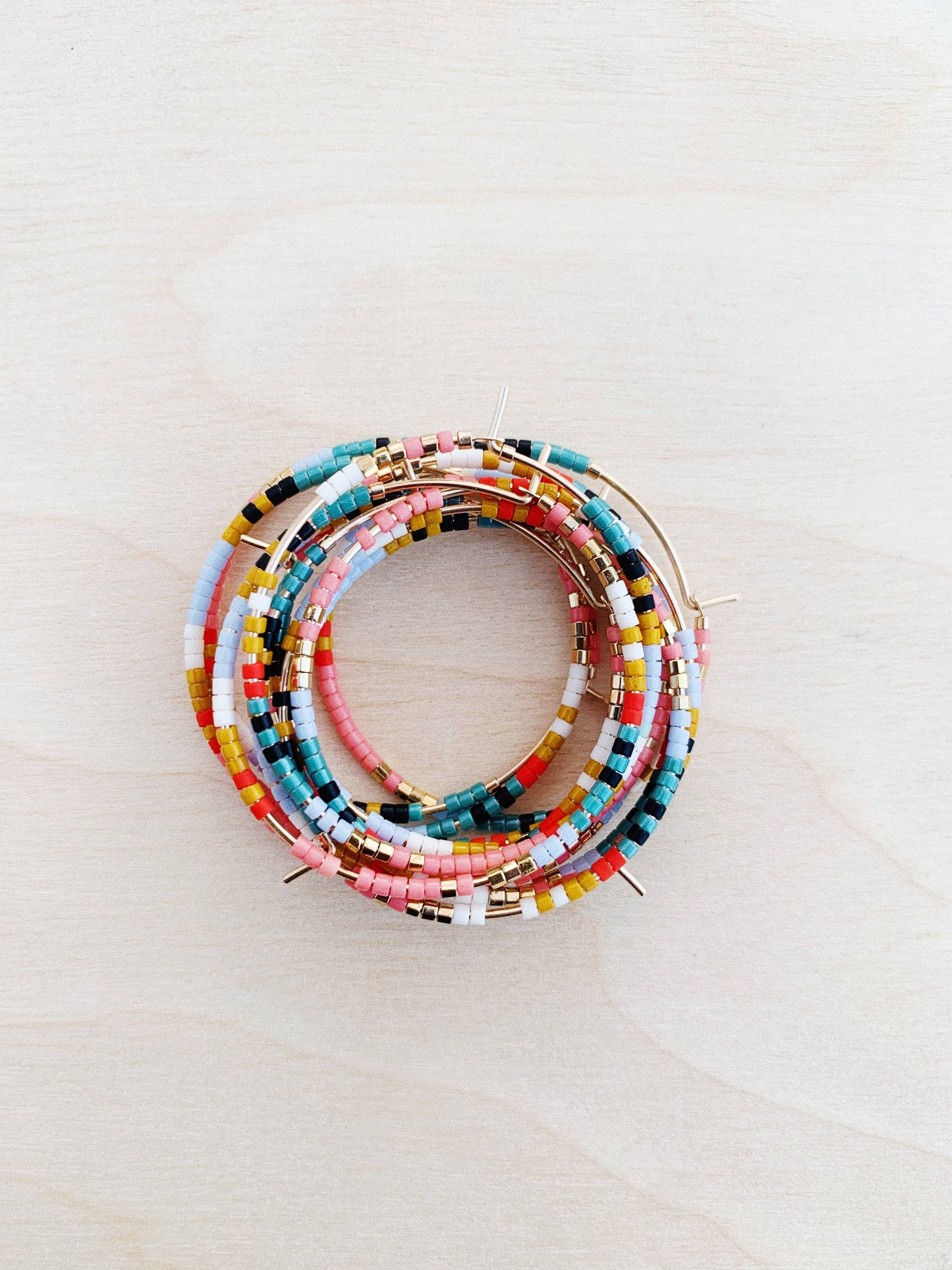 Colorful Beaded Hoop Earrings - Poppy