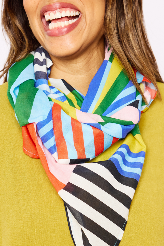Organic Cotton Oversized Scarf - Window Stripes