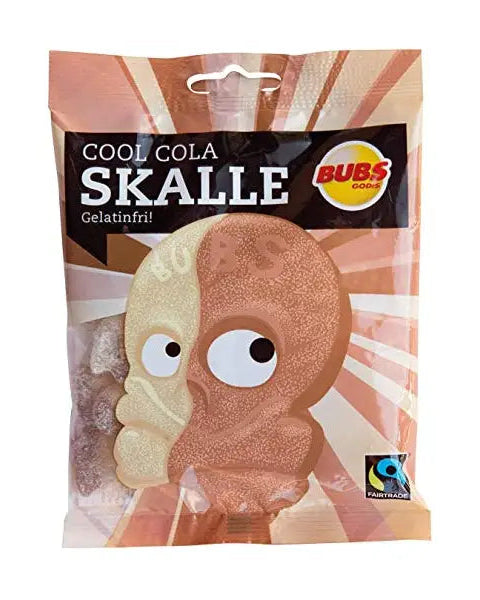 Packaging of BUBS Cool Cola Skulls candy showing the product name and a image of a skull-shaped candy