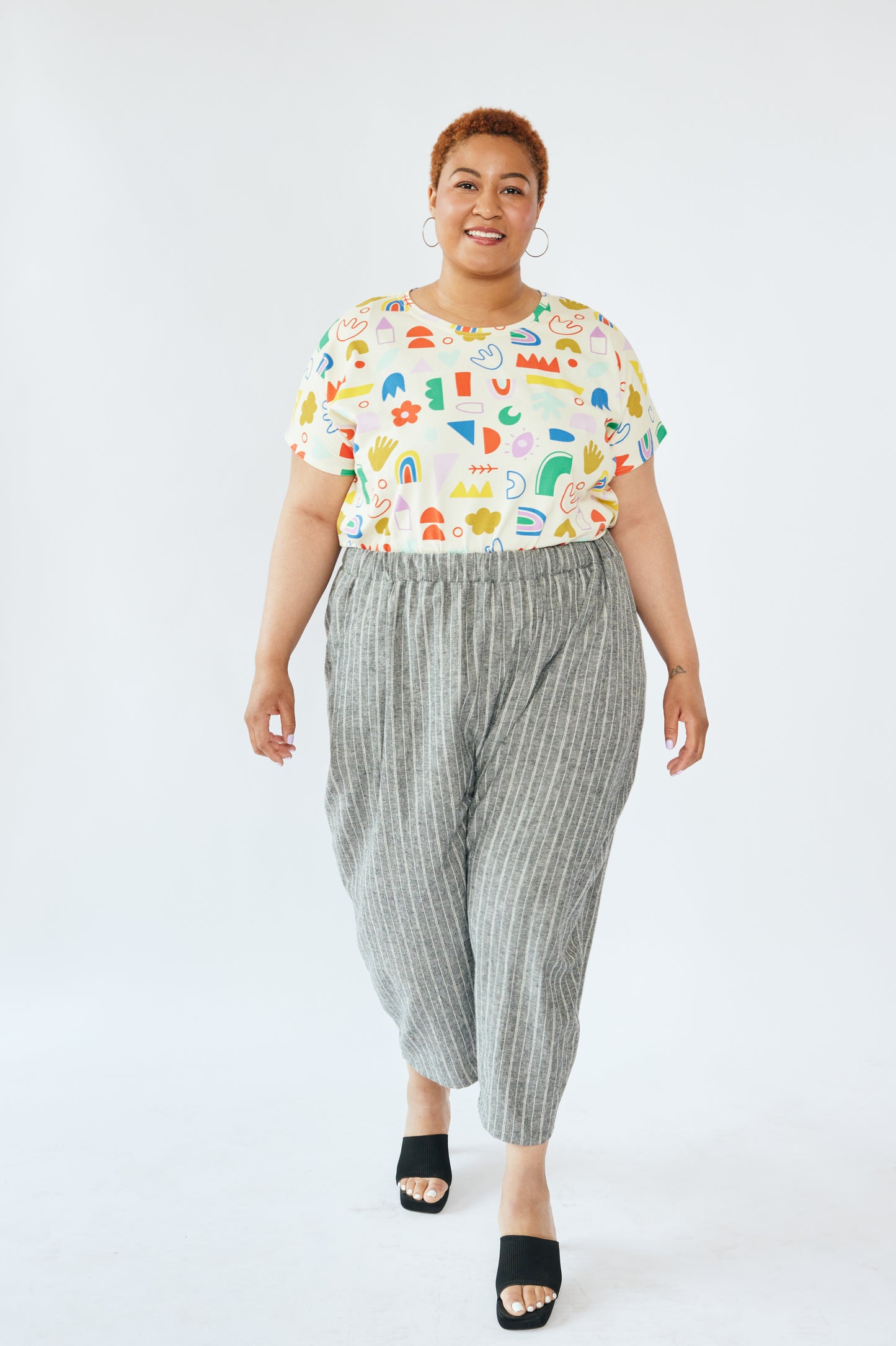 Grown-up Balloon Pants - Gray Hemp Stripe