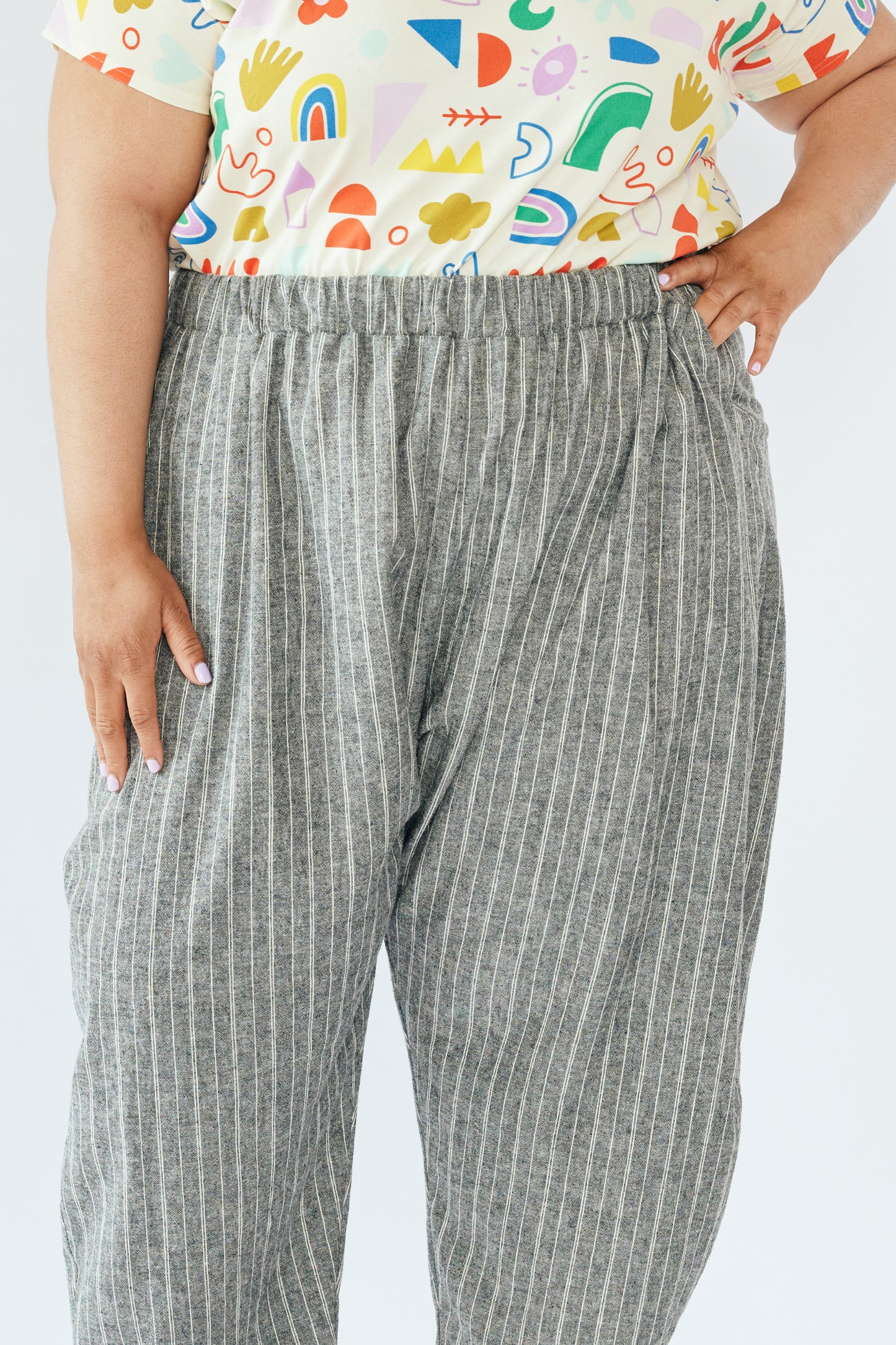 Grown-up Balloon Pants - Gray Hemp Stripe
