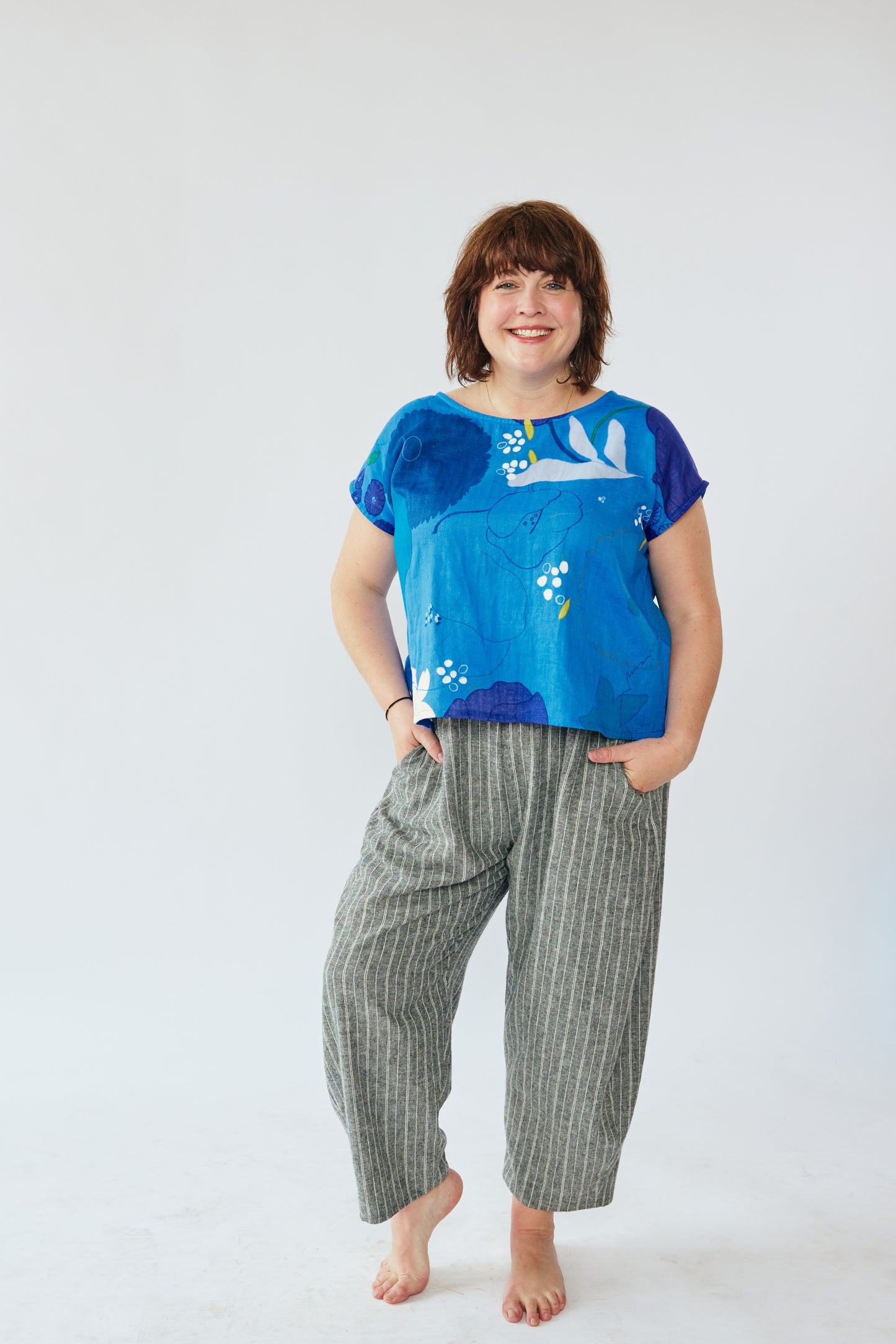 Grown-up Balloon Pants - Gray Hemp Stripe