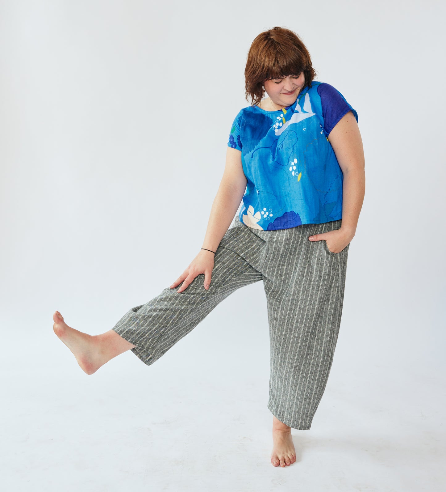 Grown-up Balloon Pants - Gray Hemp Stripe