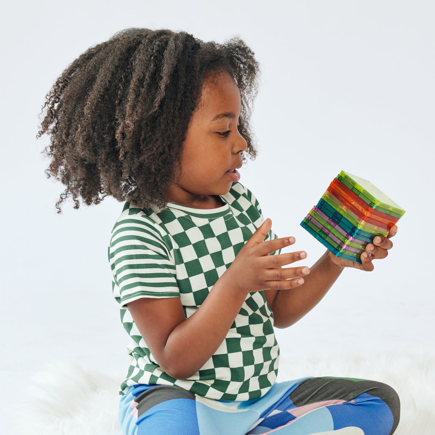 Baby & Kid Organic Tee - Green Checkers
