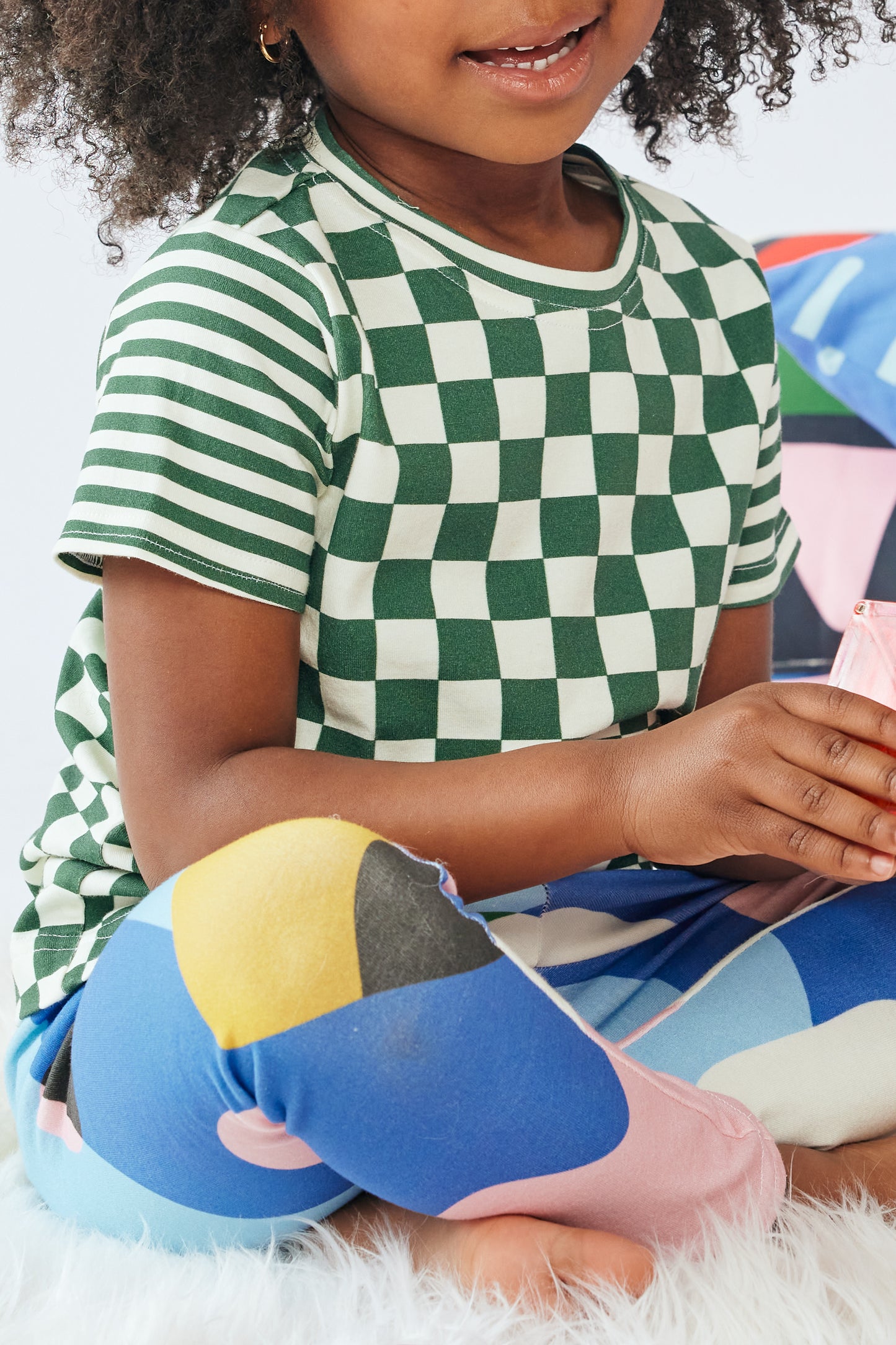 Baby & Kid Organic Tee - Green Checkers
