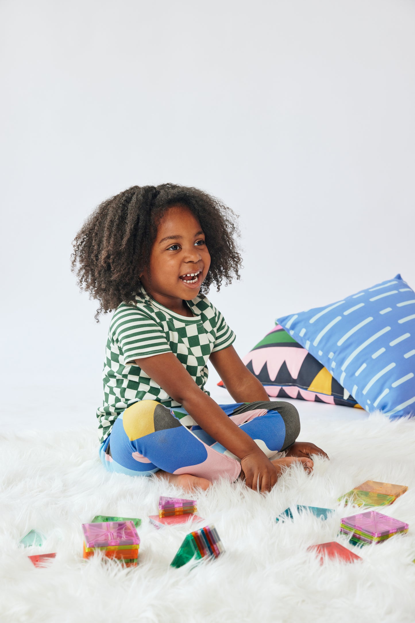 Baby & Kid Organic Tee - Green Checkers