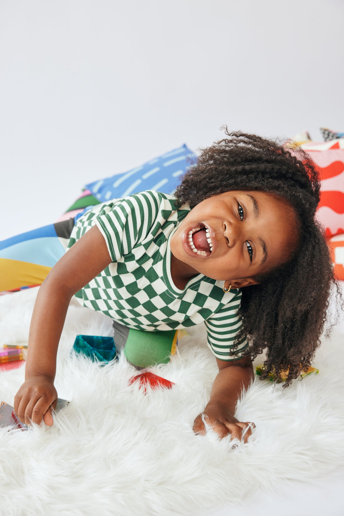 Baby & Kid Organic Tee - Green Checkers