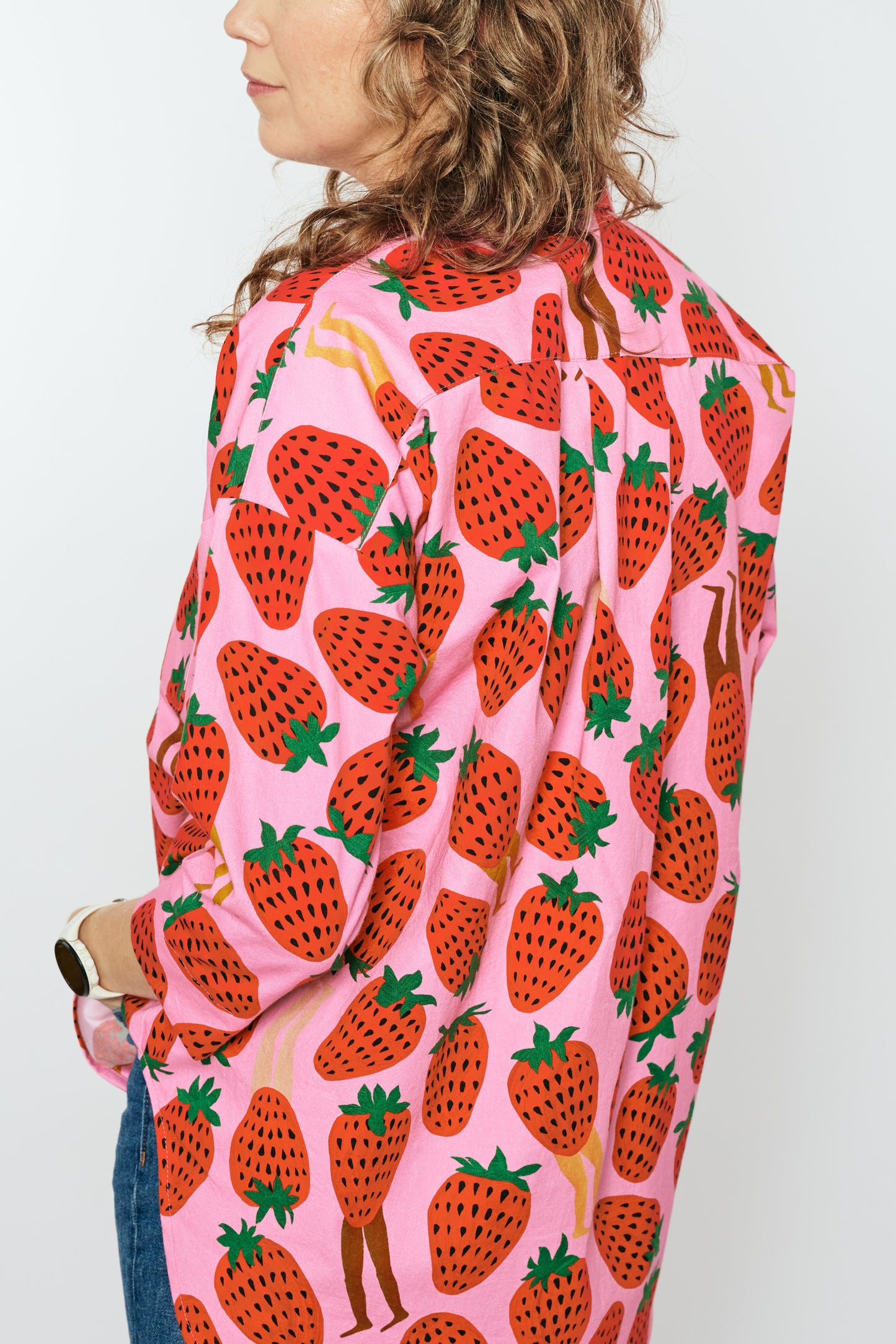 Grown-up Organic Button Down - Walking Strawbs