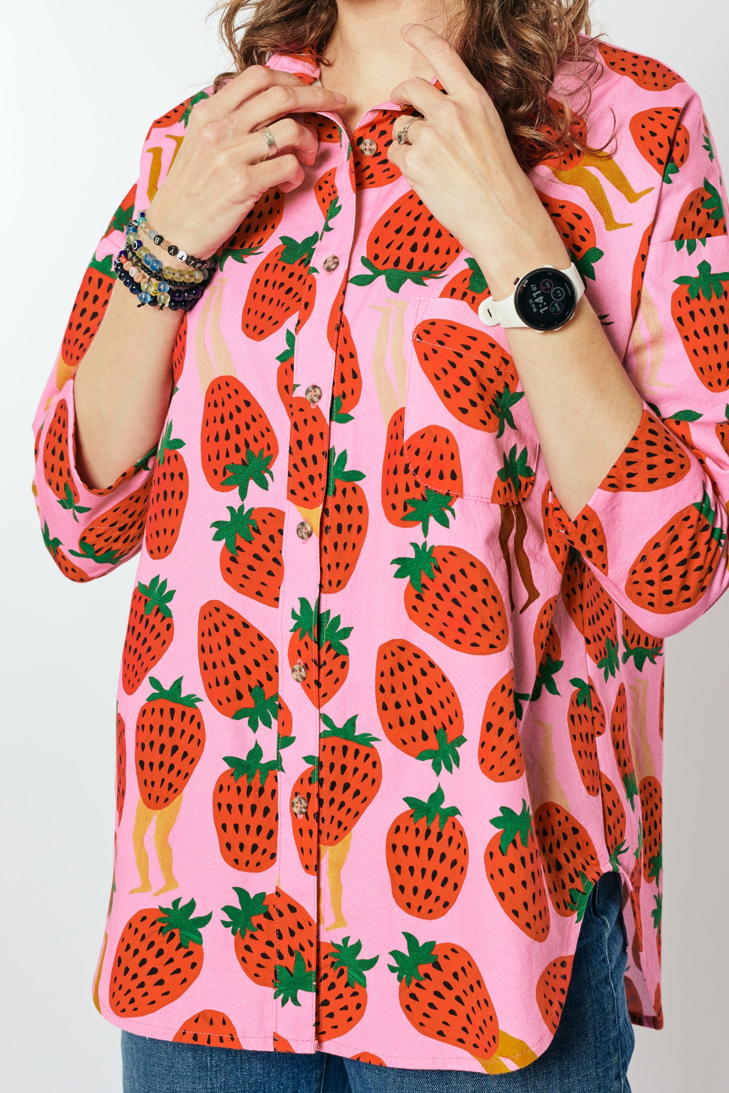 Grown-up Organic Button Down - Walking Strawbs