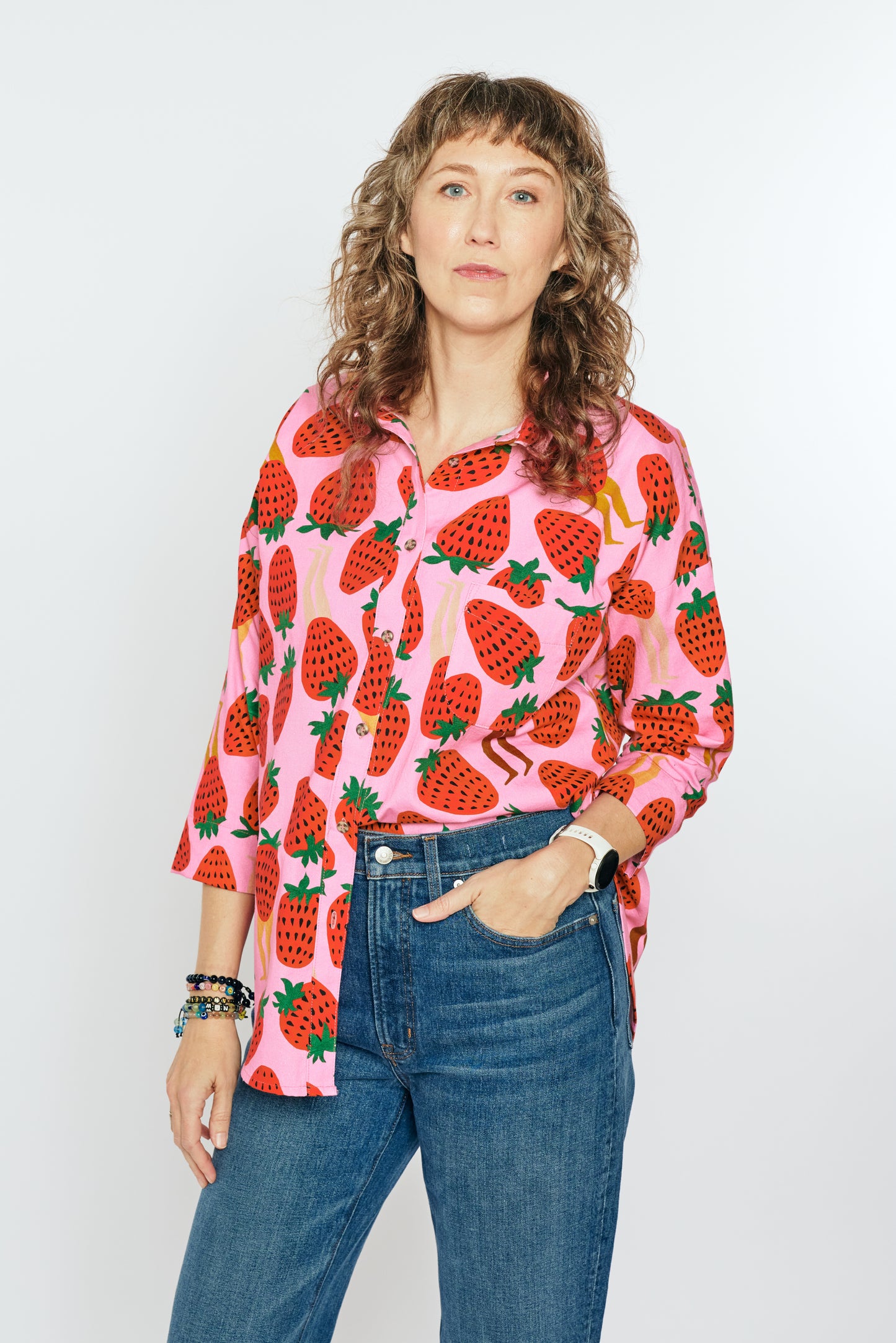 Grown-up Organic Button Down - Walking Strawbs