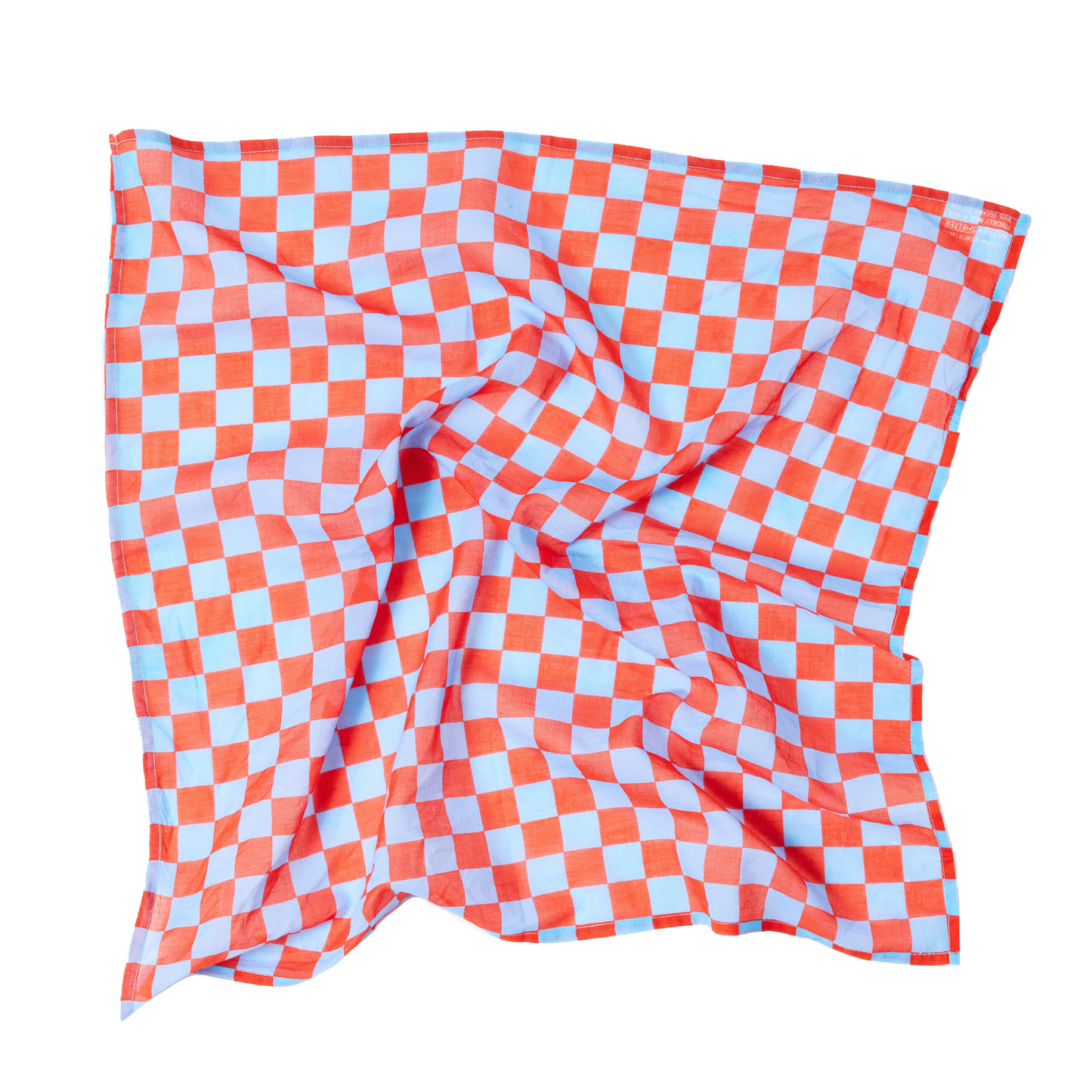 organic cotton bandana with red and teal checkers