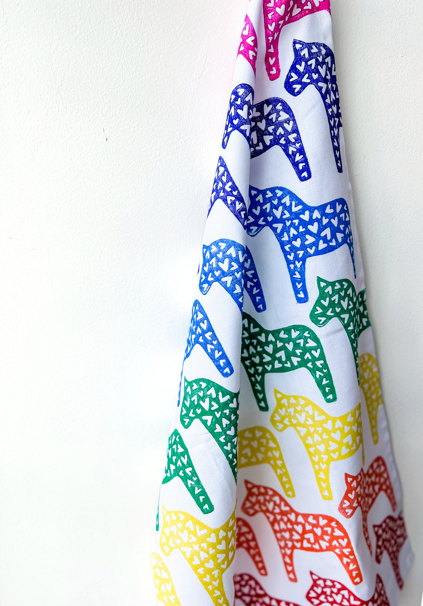 Tea Towel - Rainbow Dala Horses