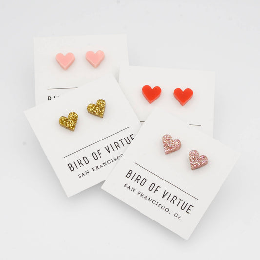Heart Acrylic Studs - Pink, Red, Gold, Glitter