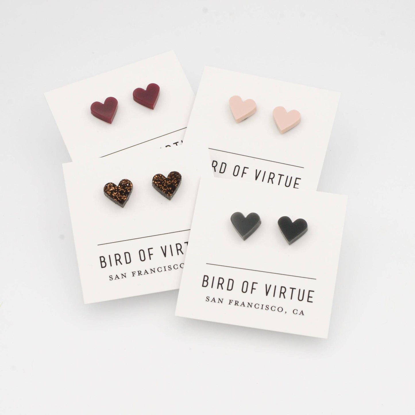 Heart Acrylic Studs - wine, grey, pink, rust