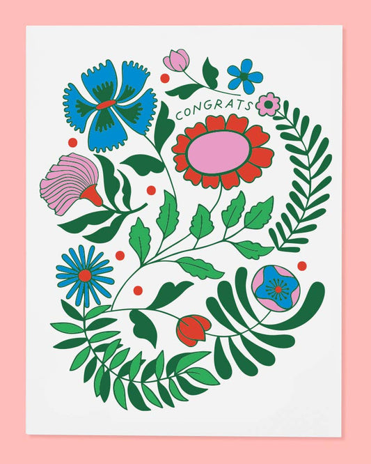 congrats card with illustrated colorful flowers