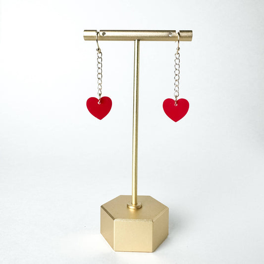 Red Heart Acrylic Chain Earrings