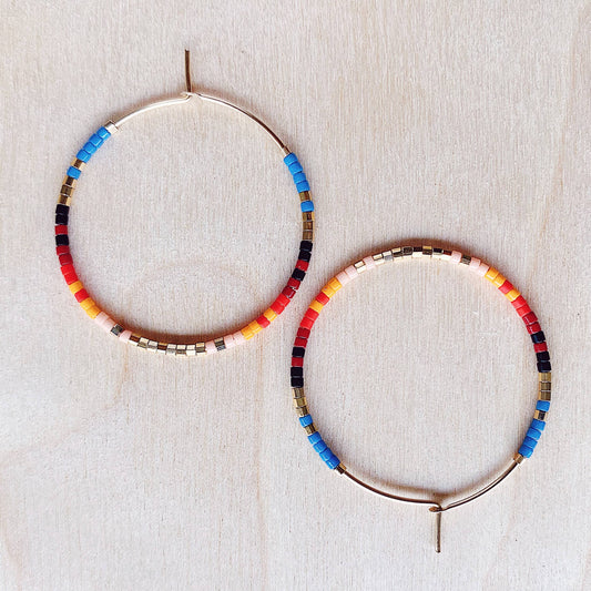 Colorful Beaded Hoop Earrings - Twilight