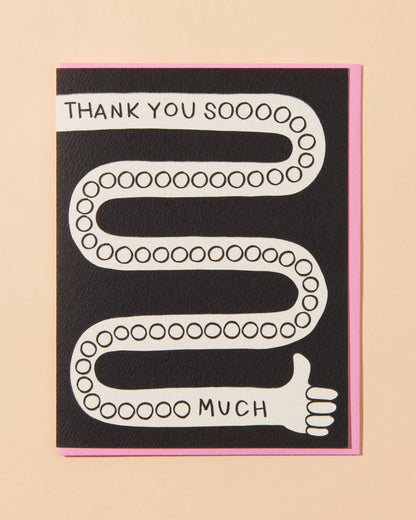 Card with wavy line design and 'Thank you soooo much' text on a beige background