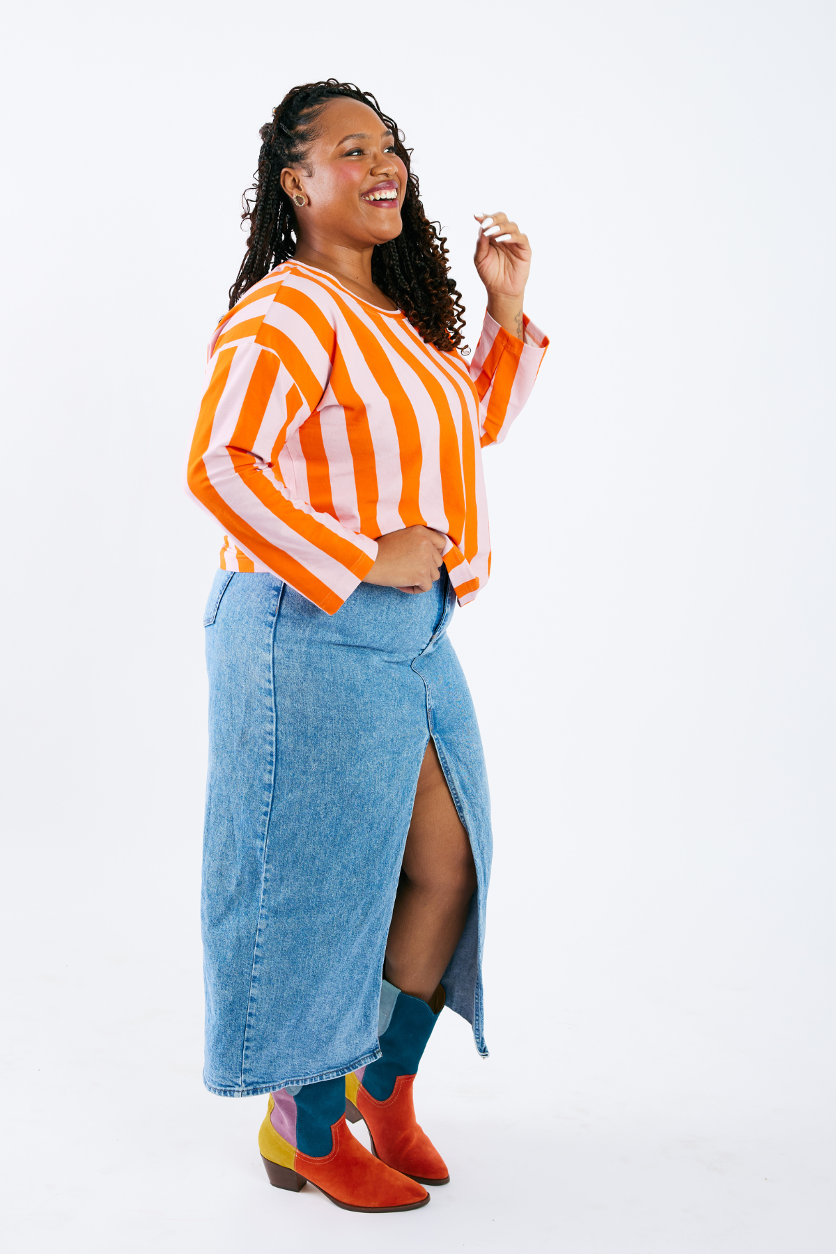 Grown-up Round Neck Tee - Sherbet Stripes