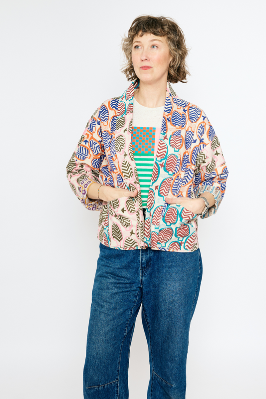 Open Front Cardigan Jacket - Patchwork