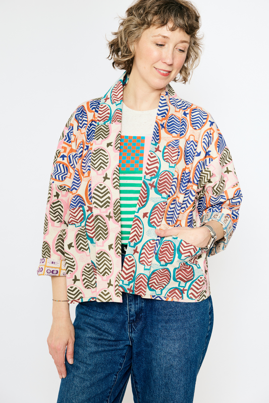 Open Front Cardigan Jacket - Patchwork