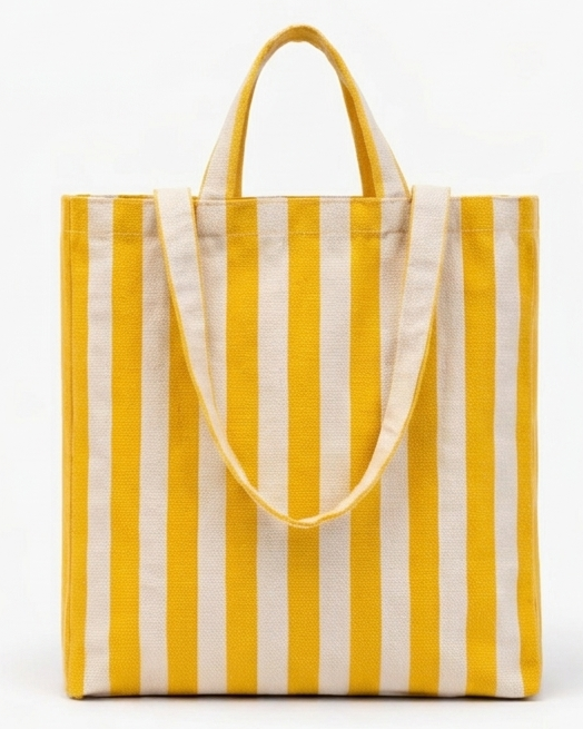Yellow and white striped tote bag 