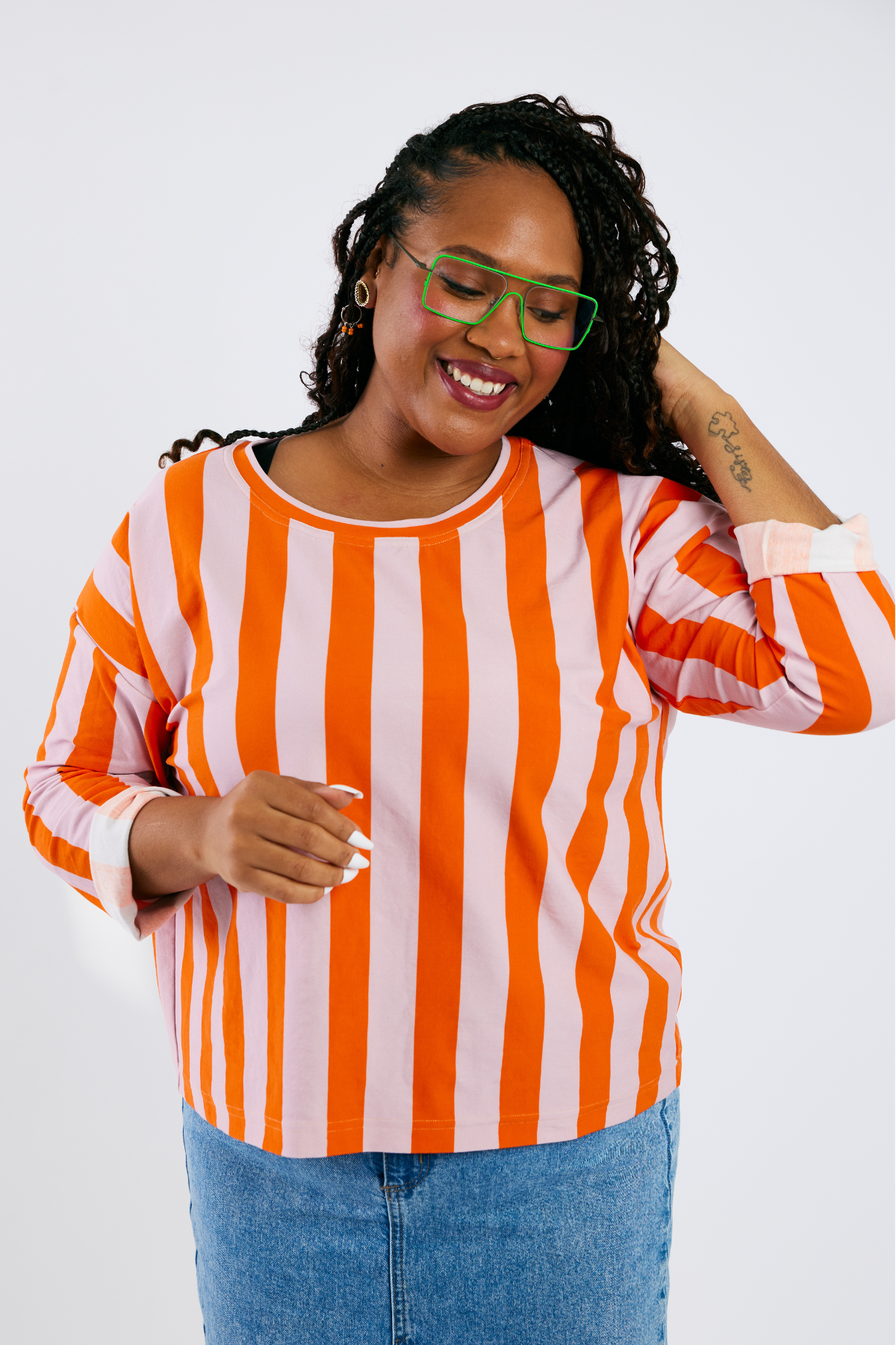 Grown-up Round Neck Tee - Sherbet Stripes