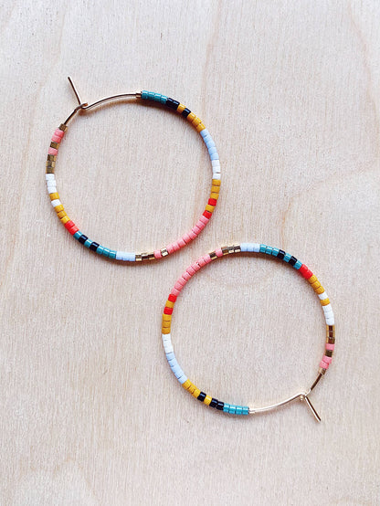 Colorful Beaded Hoop Earrings - Poppy