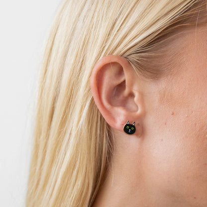 Black Cat Enamel Stud Earrings