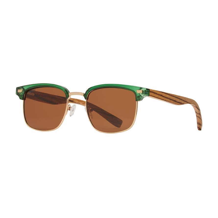 Sunglasses for adults with green and brown frame on a white background