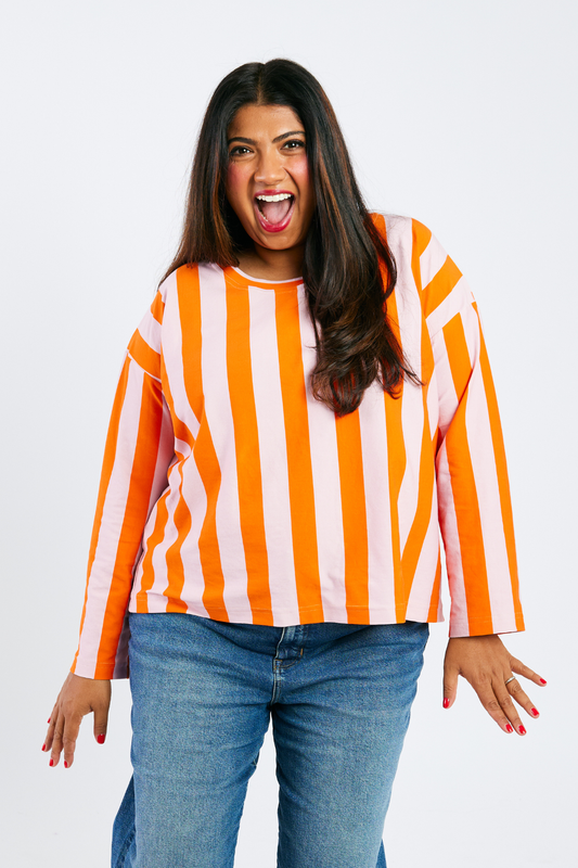 Grown-up Round Neck Tee - Sherbet Stripes