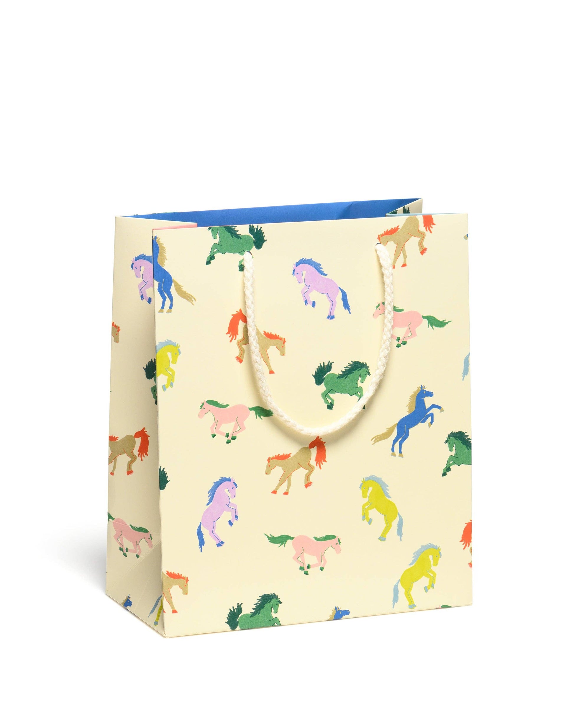 Gift bag with colorful horse pattern on a white background