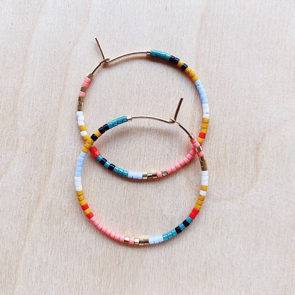 Colorful Beaded Hoop Earrings - Poppy