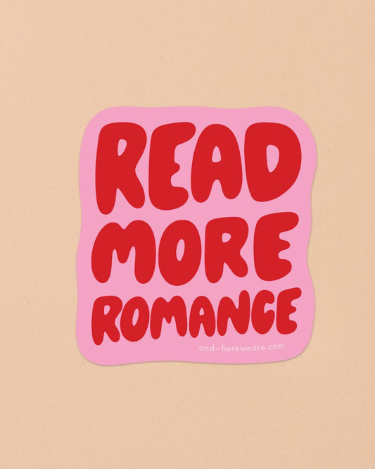 pink and red sticker that says Read More Romance