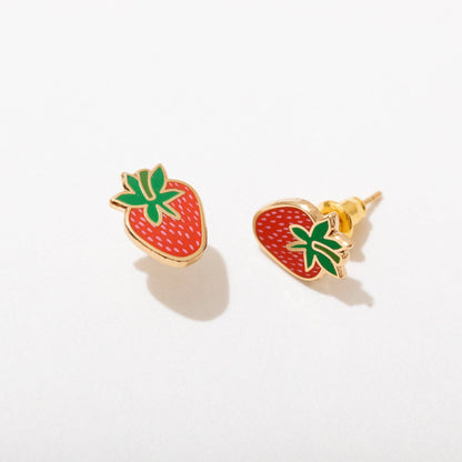 Strawberry-shaped earrings on a white background