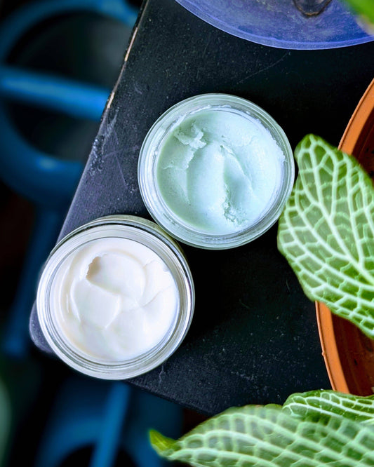 Hand scrub and cream in glass jars. Sold as a set. 