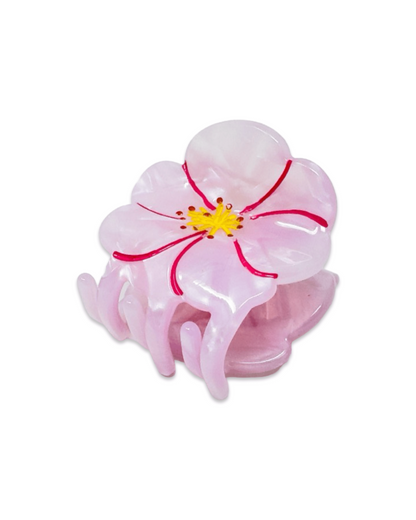 pink floral hair clip made from plant-based cellulose acetate