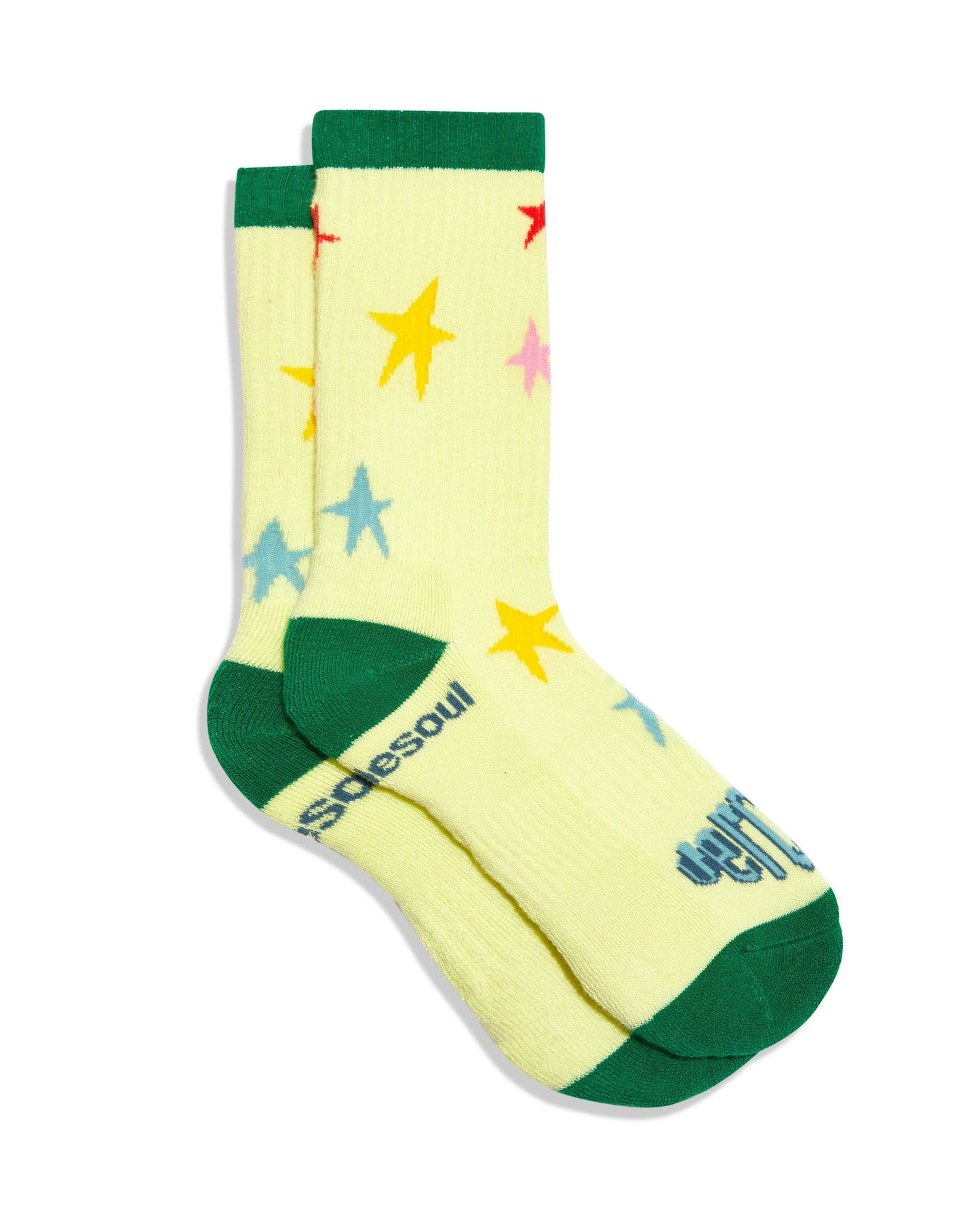 yellow organic cotton socks with colorful stars