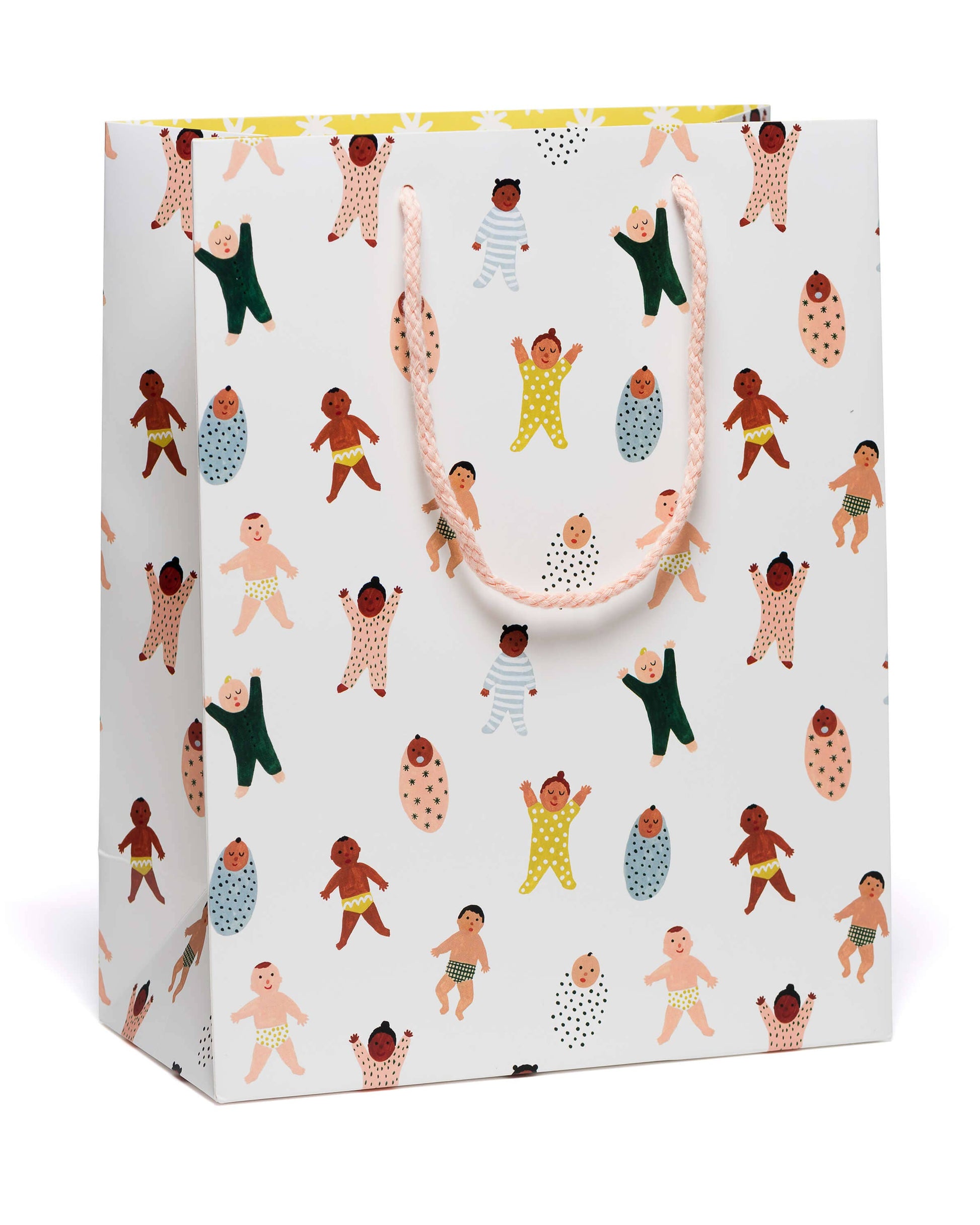 Gift bag with baby illustrations on a white background