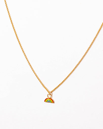enamel rainbow charm on a gold plated small chain.
