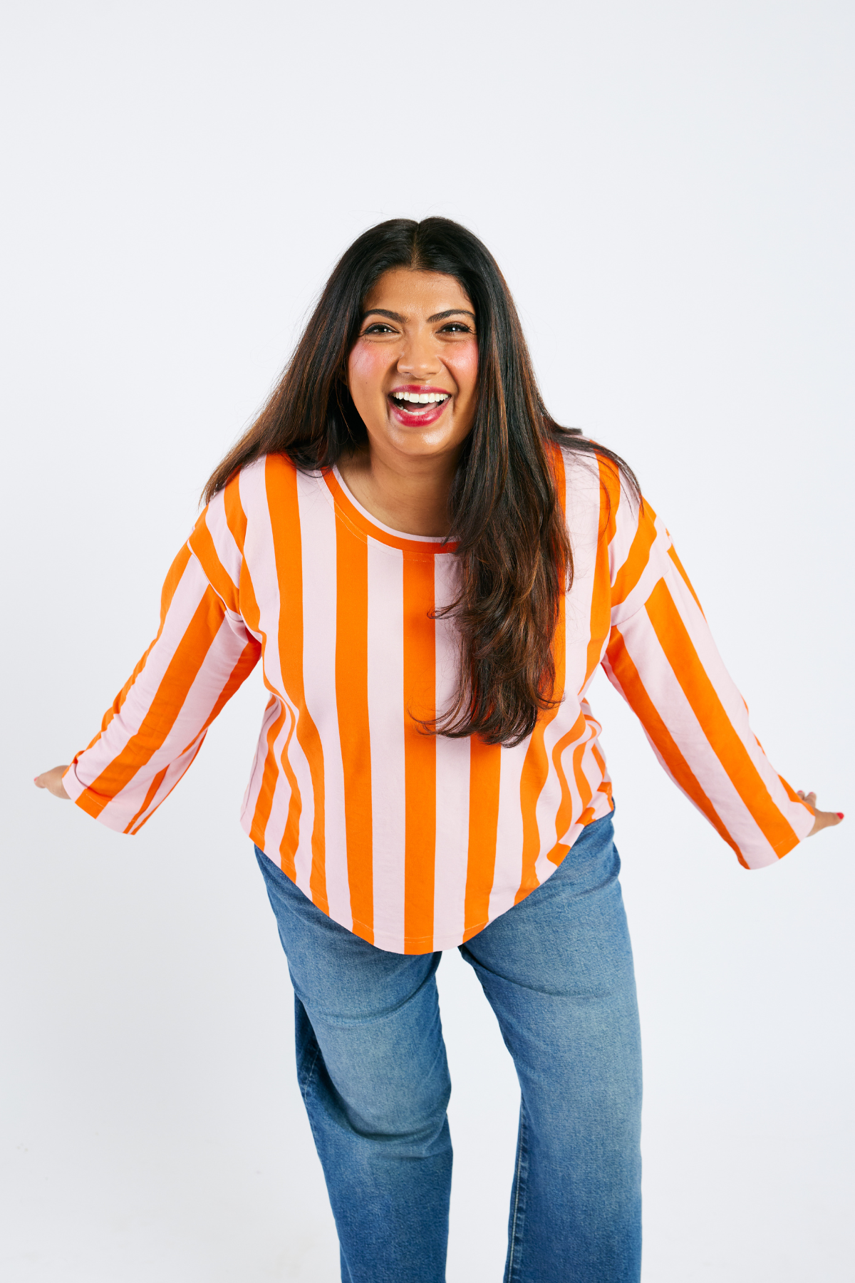 Grown-up Round Neck Tee - Sherbet Stripes