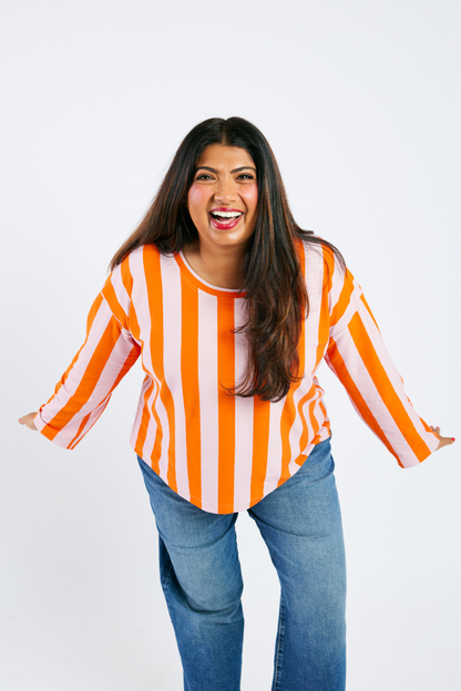 Grown-up Round Neck Tee - Sherbet Stripes
