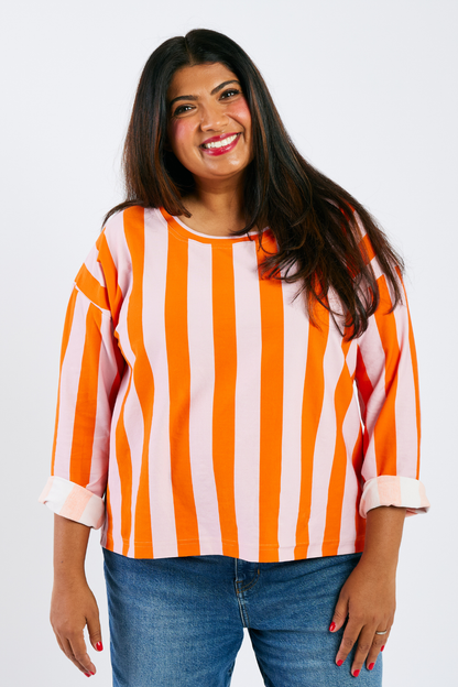 Grown-up Round Neck Tee - Sherbet Stripes