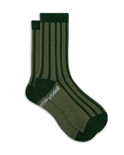 Green striped organic cotton socks with a on a white background
